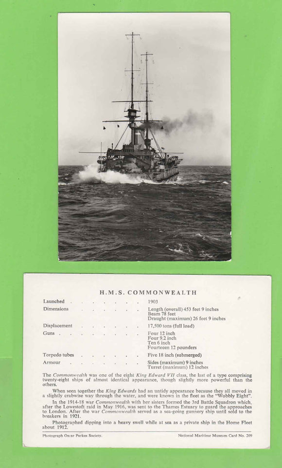 G.B.  Royal Navy, HMS Commonwealth photo type postcard unused