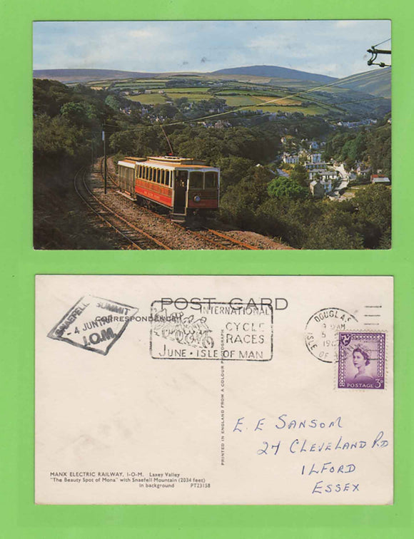 Isle of Man 1967 3d regional on postcard with 'Snaefell Summit' cachet
