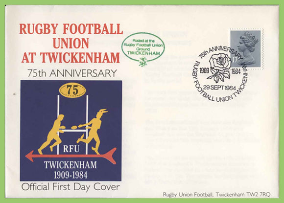 G.B. 1984 75th Anniversary of Rugby Football Union Twickenham commemorative cover