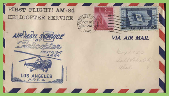 U.S.A. 1947 First Flight AM 84, Los Angeles Area Helicopter Service cover