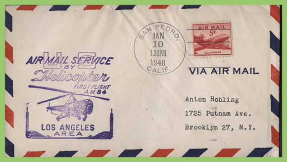 U.S.A. 1948 First Flight AM 84, San Pedro to Los Angeles, cachet cover
