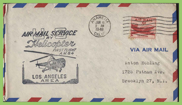 U.S.A. 1948 First Flight AM 84, Anaheim to Los Angeles, cachet cover
