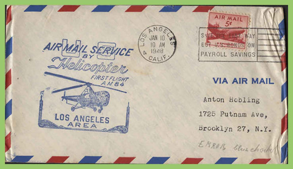 U.S.A. 1948 First Flight AM 84, Los Angeles to Rosemead, cachet cover