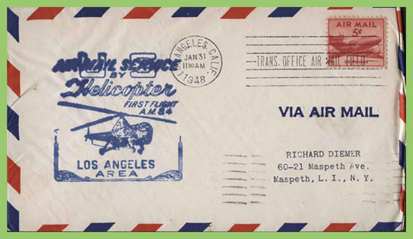 U.S.A. 1948 First Flight AM 84, Los Angeles to Long Beach, cachet cover