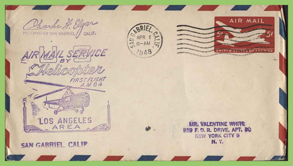 U.S.A. 1948 First Flight AM 84, San Gabriel to Los Angeles, cachet cover