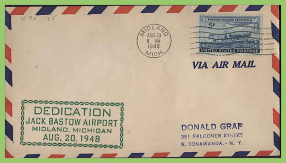 U.S.A. 1948 Dedication of Jack Bastow Airport Midland, cachet cover