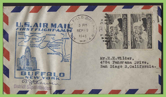 U.S.A. 1948 First Flight AM 94, Buffalo to New York, cachet cover