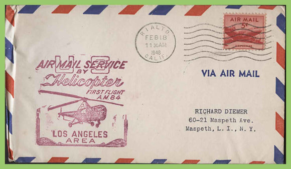 U.S.A. 1949 First Flight AM 84, Rialto to Los Angeles, cachet cover