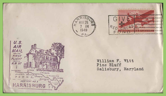 U.S.A. 1949 First Flight AM 97, Harrisburg to Pittsburg, cachet cover