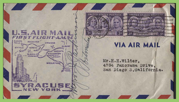 U.S.A. 1949 First Flight AM 94, Syracuse to Albany, cachet cover