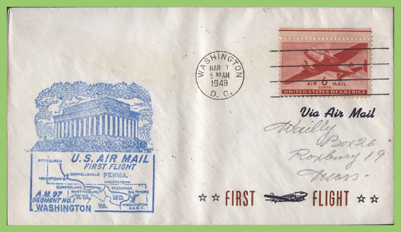 U.S.A. 1949 First Flight AM 94, Washington to Pittsburg, cachet cover