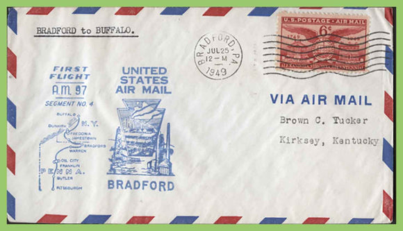 USA 1949 First Flight AM 97 , Bradford - Buffalo, cachet cover