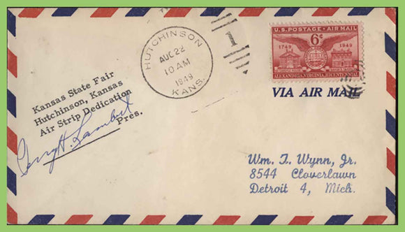 USA 1949 Hutchinson Kansas Air Strip dedication signed cover