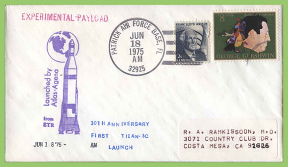 U.S.A. 1975 10th Anniv. of Titan-3C launch, Experimental Payload cachet cover