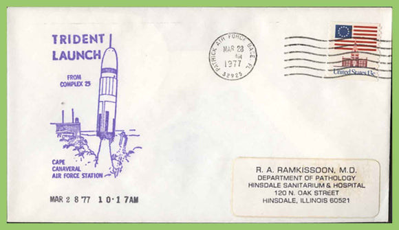 U.S.A. 1977 Trident Launch from Cape Canaveral, Complex 25, cachet cover