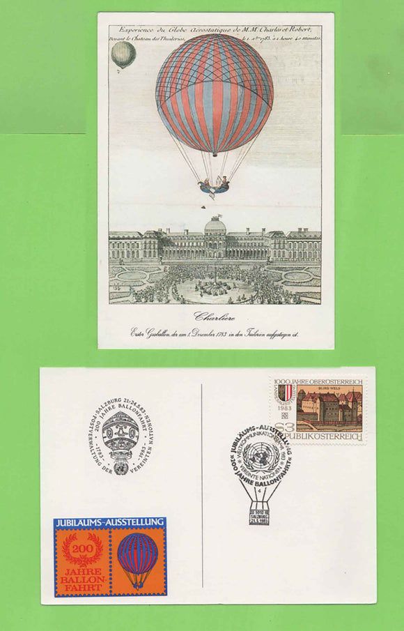 Austria (U.N.) 1983 200th Anniversary, Jubilee of Balloon Flights special cancel postrcard,