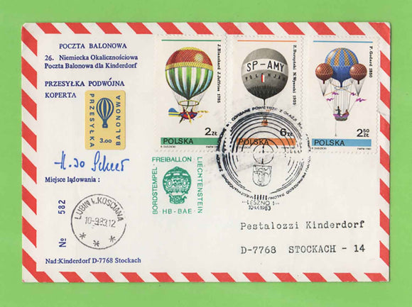Poland 1983 Signed & numbered Balloon Flightcover with label. Kinderdorf D-7768 Stockach