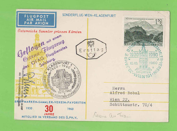 Austria 1960 Wien-Klagenfurt signed Flight card with cachet