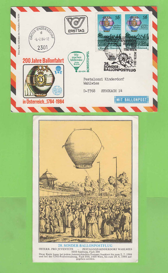 Austria 1984 200 Years of Balloon Flights, Flight card with cachet