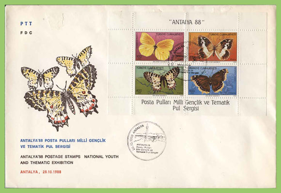 Turkey 1988 Butterflies miniature sheet on First Day Cover