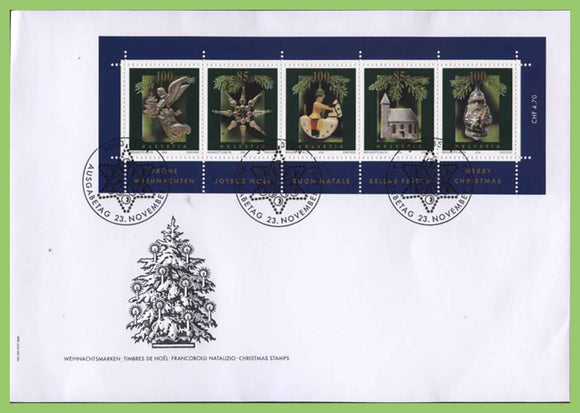 Switzerland 2004 Christmas. Tree Decorations miniature sheet First Day Cover
