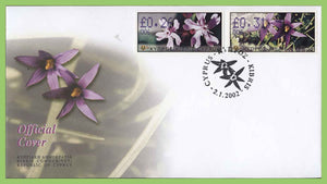 Cyprus 2002 0.26 and 0.31 Flowers ATM (Machine) label stamp First Day cover