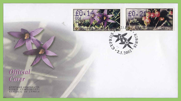 Cyprus 2002 0.14 and 0.21 Flowers ATM (Machine) label stamp First Day cover