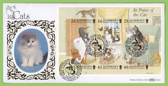 Alderney 1996 Cats miniature sheet on First Day Cover, Cats Protection League