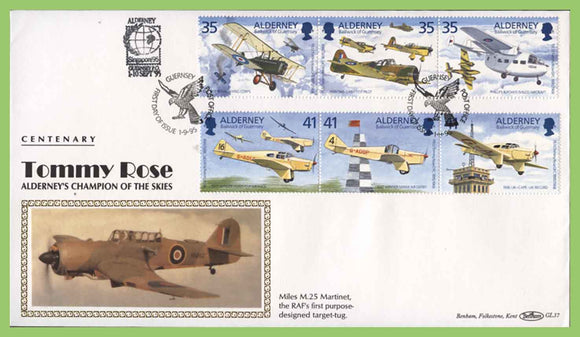Alderney 1995 Tommy Rose Centenary Aircrafts set on First Day Cover, Singapore Exhibition cachet