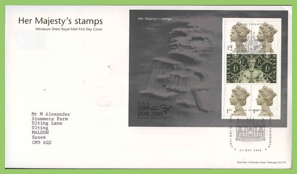 G.B. 2000 Her Majesty's Stamps miniature sheet on Royal Mail First Day Cover, Bureau