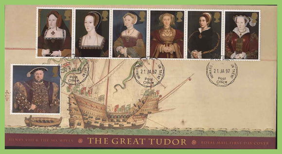 G.B. 1997 Tudors set on Royal Mail First Day Cover, Howard Place, Stoke on Trent cds