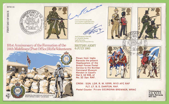 G.B. 1983 British Army set on RAF Flown & signed First Day Cover, BFPS
