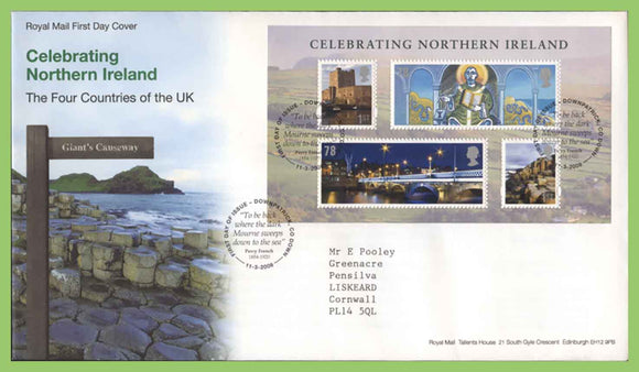 G.B. 2008 Celebrating Northern Ireland M/S on Royal Mail set First Day Cover, Downpatrick