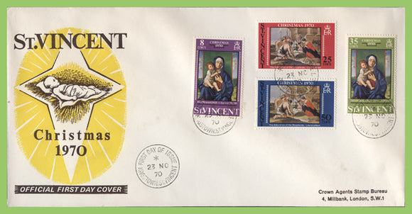 St Vincent 1970 Christmas set on First Day Cover