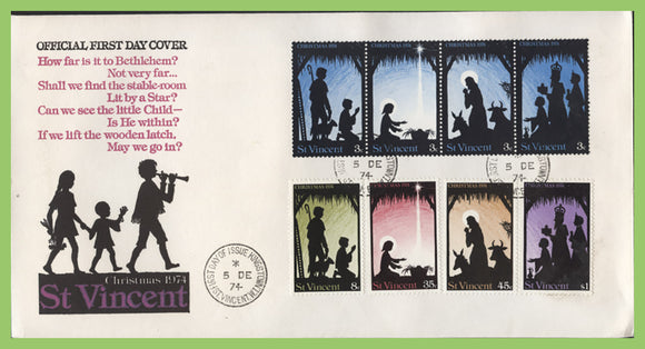 St Vincent 1974 Christmas set on First Day Cover