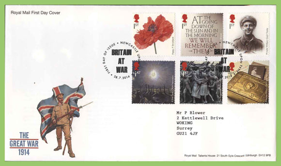 G.B. 2014 The Great War set on Royal Mail First Day Cover, Newcastle upon Tyne