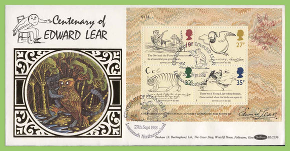 G.B. 1988 Edward Lear miniature sheet on Benham First Day Cover, Learmouth