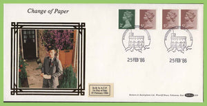 G.B. 1986 2p & 5p ACP change of paper Benham silk First Day Cover, Windsor