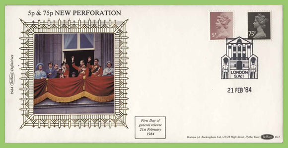 G.B. 1984 5p & 75p New Perforation definitive Benham silk First Day Cover, London SW1
