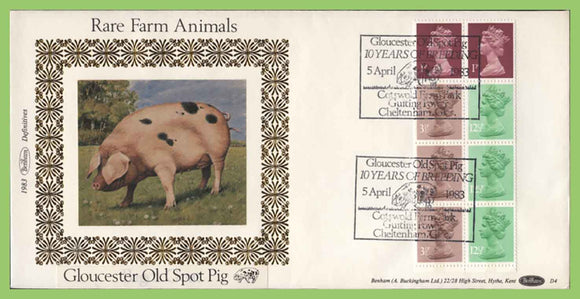 G.B. 1983 £50p Old Spot Pig Booklet pane Benham silk First Day Cover, Cheltenham