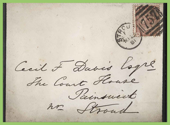 G.B. 1881 Queen Victoria 1d Venitian Red on Mourning Cover, Stroud Duplex
