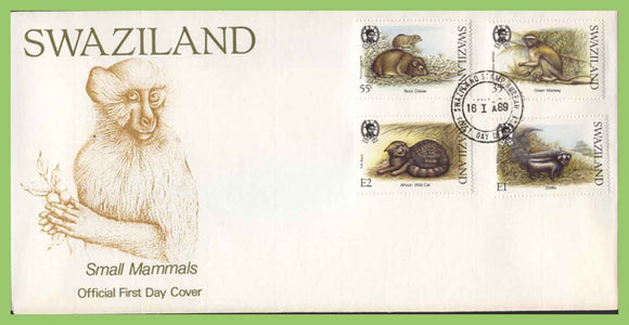 Swaziland 1989 small mammals set on First Day Cover