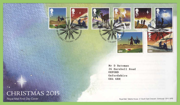 G.B. 2015 Christmas set on Royal Mail First Day Cover, Tallents House