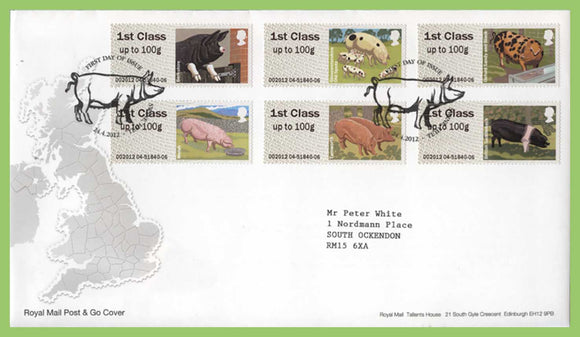 G.B. 2012 Pigs Post & Go set on Royal Mail First Day Cover, Hull