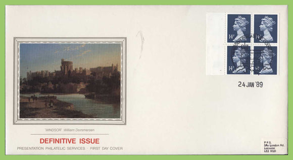 G.B. 1989 14p x 4 booklet pane on PPS silk First Day Cover, Windsor