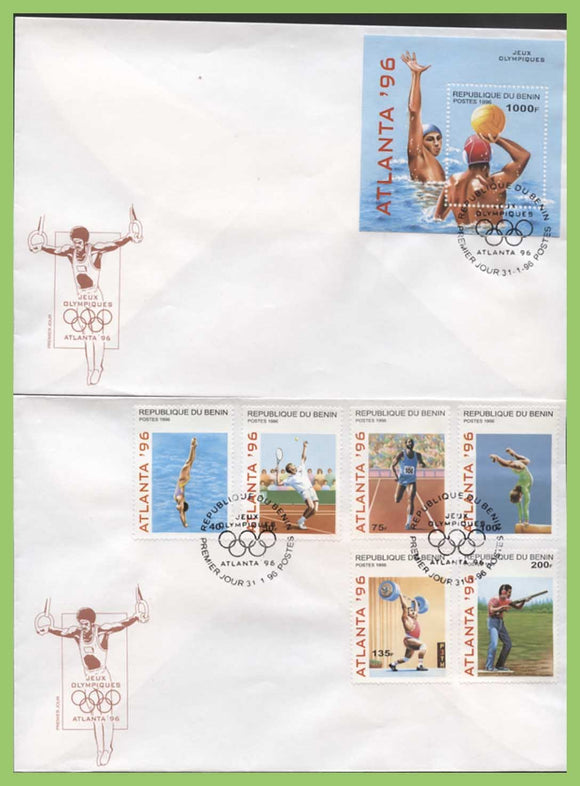Benin 1996 Olympic Games Atlanta set and sheet on two First Day Covers