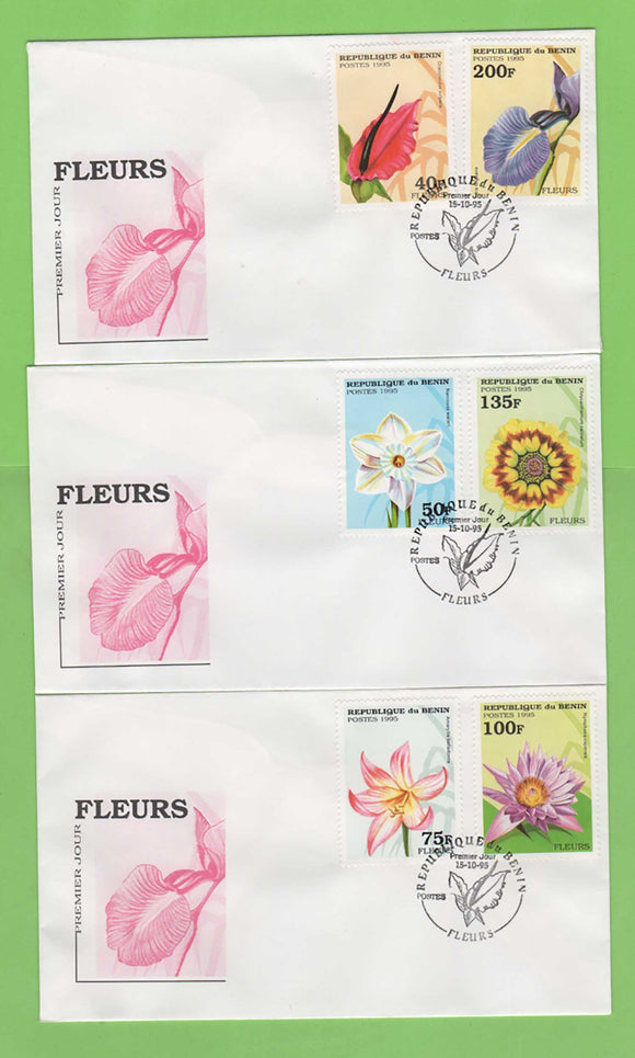 Benin 1995 Flowers set on three First Day Covers
