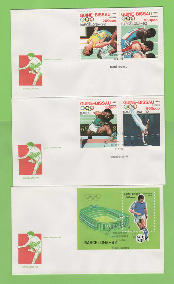 Guinea Bissau 1989 Football World Cup stamps & sheet on three First Day Covers