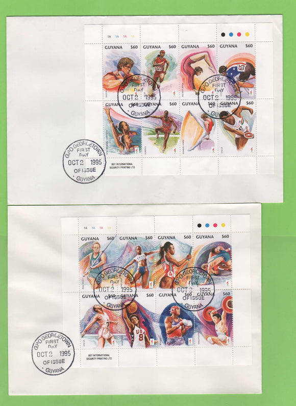 Guyana 1995 Olympic Games Atlanta, two sheets on First Day Covers