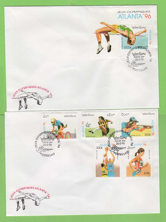 Laos 1995 Olympic Games Atlanta, set & M/s on two First Day Covers
